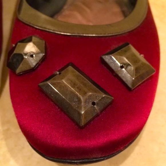 BURBERRY Designer Red Satin Leather Gems Ballet Flats Italy!!! - Picture 3 of 12